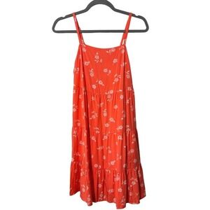 Old Navy Womens Swing Tiered Floral Sundress Small Coral Pockets Boho Summer
